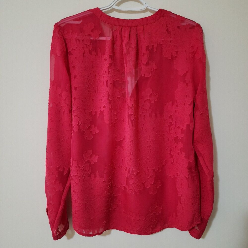 Katherine Barclay Montreal Sheer Blouse Red Cotton-Silk Blend Womens M - Picture 2 of 8